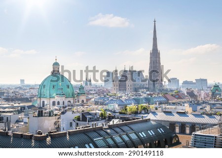 View over Vienna Skyline with St. Stephen\'s Cathedral at morning, Vienna, Austria
