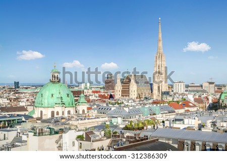 View over Vienna Skyline with St. Stephen\'s Cathedral, Vienna, Austria