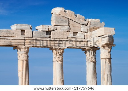 Temple of Apollo ancient ruins in Side Turkey.