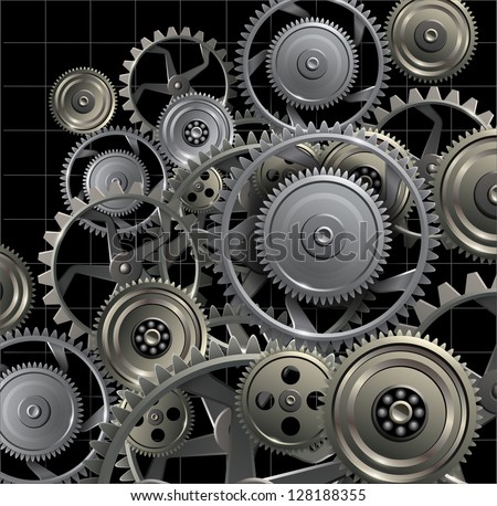 Technology Background With Metal Gears And Cogwheels, Vector.