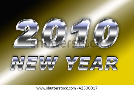 New year 2010 written in shiny chrome over gold metallic background