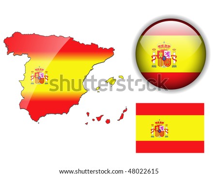 Spanish flag, map and