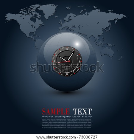 world map globe vector. stock vector : Business background, globe with clock over world map, vector.