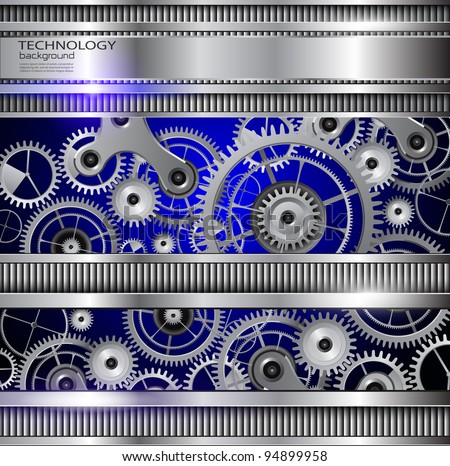 Abstract technology background, silver metallic machinery gears.