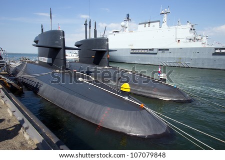 DEN HELDER, THE NETHERLANDS - JULY 7: Submarines of the Dutch Navy open for visits during the Dutch Navy Days on July 7, 2012 in Den Helder, The Netherlands