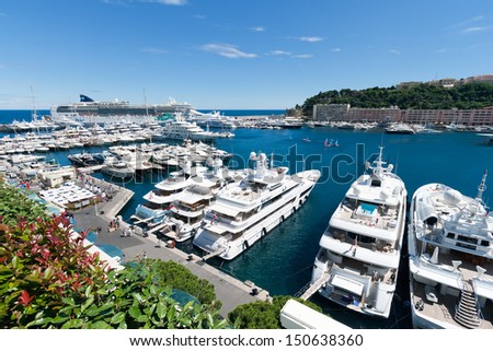 Monte Carlo, Monaco - Jun 21: View On Port Hercules With Luxurious Yachts And A Cruise Ship On June 21, 2010 In Monte Carlo, Monaco. It Is The Only Deep-Water Port In Monaco. The Port Has Been In Use Since Ancient Times. Stock Photo 150638360 : Shuttersto
