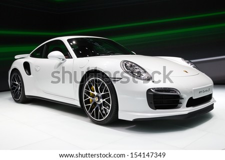 FRANKFURT, GERMANY - SEP 13: Porsche 911 Turbo S at the IAA motor show on Sep 13, 2013 in Frankfurt. More than 1.000 exhibitors from 35 countries are present at the world\'s largest motor show.