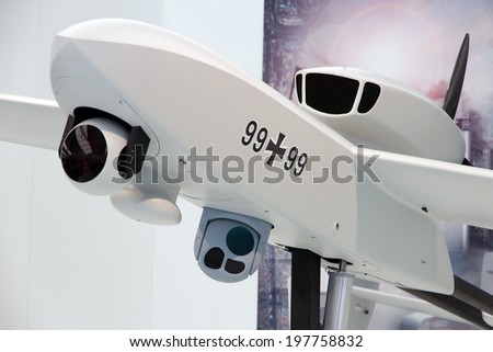 BERLIN, GERMANY - MAY 22: unidentified drone with German Air Force marks at the International Aerospace Exhibition ILA on May 22nd, 2014 in Berlin, Germany.
