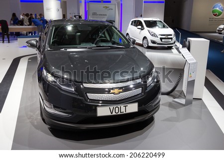 FRANKFURT, GERMANY - SEP 13: Chevrolet Volt electric car at IAA motor show on Sep 13, 2013 in Frankfurt. More than 1.000 exhibitors from 35 countries are present at the world's largest motor show.