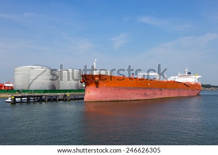 Moored oil tanker