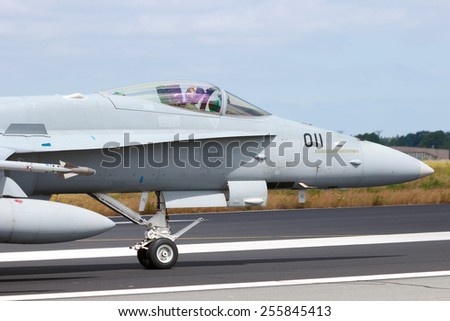 SCHLESWIG, GERMANY - JUNE 23: Swiss Air Force F/A-18C Hornet at the NATO Tigermeet on June 23rd, 2014 in Schleswig, Germany.