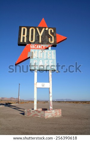 Amboy, California, USA - October 17, 2006: Legendary Roy\'s Motel and Cafe on historic Highway Route 66.