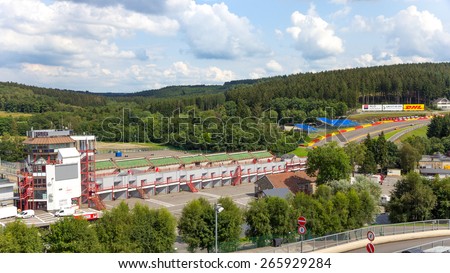 SPA, BELGIUM - AUG 5: Control tower of the Spa-Francorchamps circuit on Aug 5, 2014 in Spa, Belgium. The circuit is one of the most challenging race tracks, mainly due to its hilly and twisty nature.