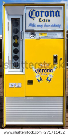DEN BOSCH, THE NETHERLANDS - MAY 10, 2015: A vintage Corona Extra beer vending machine. In the United States Corona Extra is the top selling imported beer.
