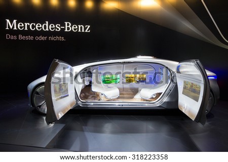 FRANKFURT, GERMANY - SEP 16, 2015: Mercedes Benz autonomous concept car at the IAA 2015.