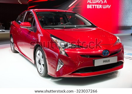 FRANKFURT, GERMANY - SEP 16, 2015: World premiere of the new Toyota Prius Hybrid car at the IAA 2015.