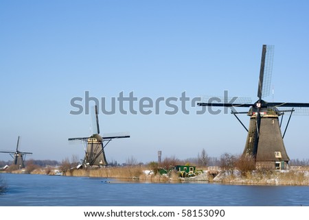 Dutch windmills in the Kinderdijk area, Holland