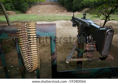 M60 machine gun on the Cu Chi shooting range. Vietnam.