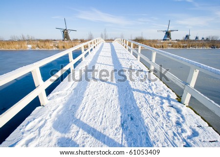 Bridge covered with snow on a winterday in Holland