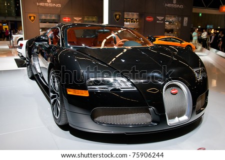 stock photo AMSTERDAM APRIL 22 Bugatti Veyron 164 Sang Noir on display