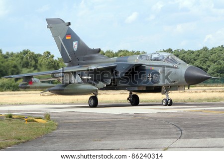 KLEINE BROGEL, BELGIUM - JULY 20: German Air Force Tornado taxiing after landing during the Belgium Spotterday on July 20, 2005 in Kleine Brogel, Belgium
