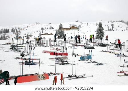 FLACHAU, AUSTRIA - JAN 7: Ski pistes near the ski resort town of Flachau, Austriaon Jan 7, 2012. These pistes are part of the Ski Armada network, the largest of Europe
