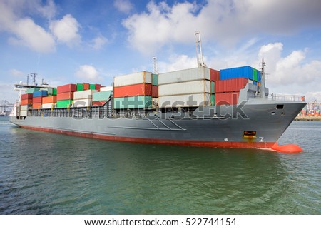 Container ship leaving port