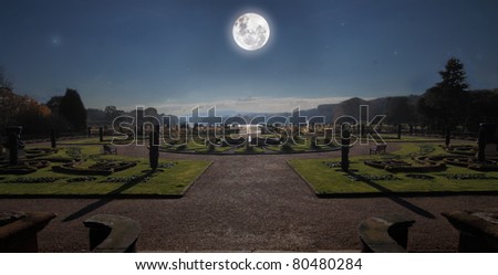 The gardens at Trentham, Staffordshire, England, photographed by the light of a full moon.