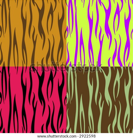 stock vector : SEAMLESS tiger animal print background in four funky color 