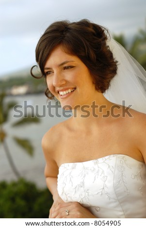 Portrait of a beautiful young bride in Hawaii at a destination wedding