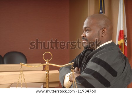 Judge in the courtroom listening to testimony during trial