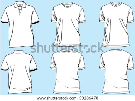 stock vector : Shirt and tshirt set template with collar,v-neck and round