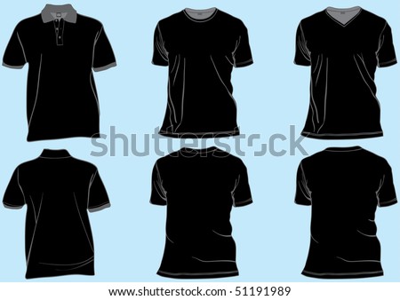 stock vector : Shirt and tshirt set template with collar,v-neck and round