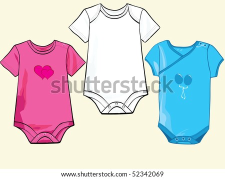 Baby Onesie Set In Pink,Blue And White In Different Styles Stock Vector