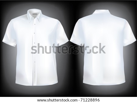 stock vector Shirt front and back with collar and half sleeves in mesh