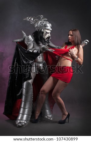 Beauty and the Beast on a gray background