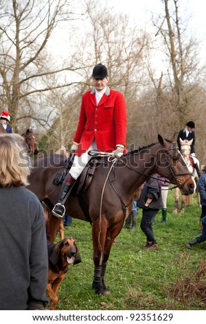 BERKSHIRE - DECEMBER 26: The Huntmaster straddles his horse at the Stanford Dingley Boxing Day Hunt on December 26, 2011 in Berkshire.
