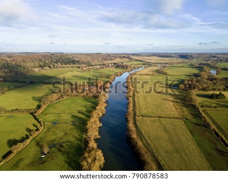 River Thames aerial photo in Berkshire countryside, UK