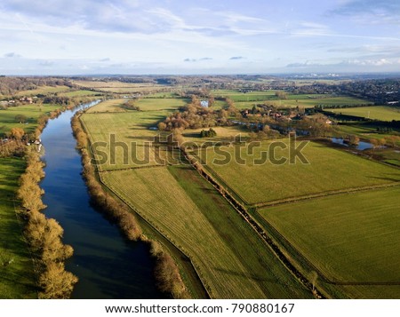 River Thames aerial photo in Berkshire countryside, UK