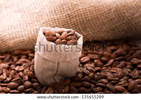 Small bag with roasted coffee beans