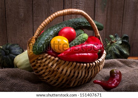 Basket of various vegetables still-life