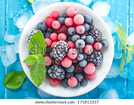 Frozen berry on turquoise background top view