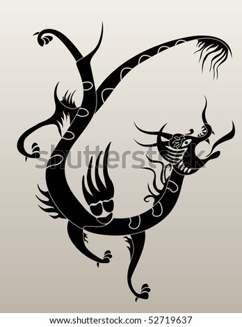 stock vector : Black tattoo Asian Dragon for design
