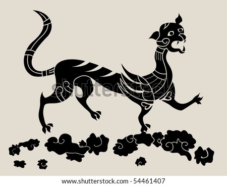 stock vector : Chinese ghost in clouds tattoo silhouette