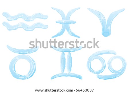 stock vector : Set of ice zodiac signs Aquarius, Pisces, Aries, Taurus,