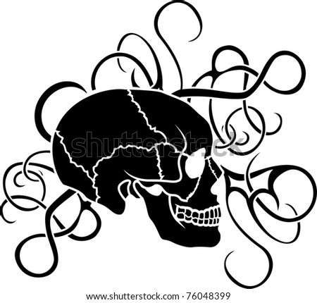 stock vector Skull stencil tattoo with ornate elements
