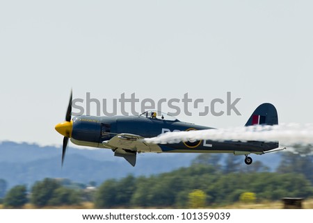 SANTA ROSA, CA - AUG 20: Hawker Sea Fury FB.11 Argonaut aircraft (TG114/N19SF) demonstration during the Wings Over Wine Country Air Show, on August 20, 2011, Sonoma County Airport, Santa Rosa, CA.