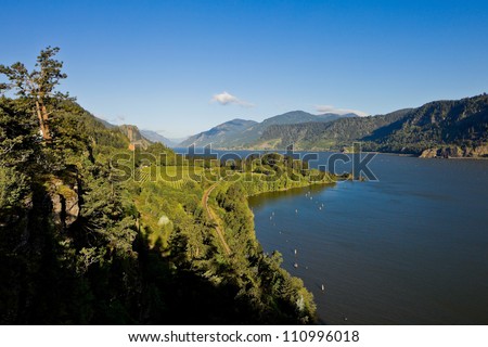 View over Columbia River,  Columbia River Gorge, Oregon.