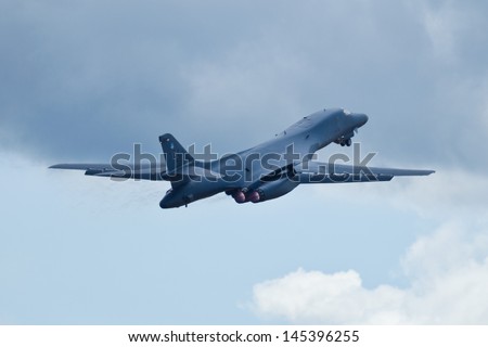 TACOMA, WA - JULY 21: B-1B Lancer flyby demonstration during Air Expo at McChord Field Joint Base Lewis-McChord on July 21, 2012 in Tacoma, WA.