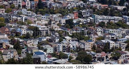 Aerial view from Twin Peaks.  San Francisco skylines: view from Twin Peaks.